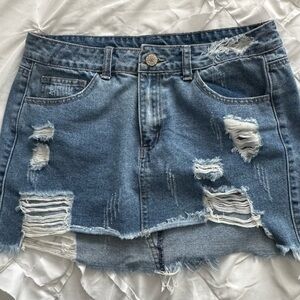 Distressed Denim Mini Skirt